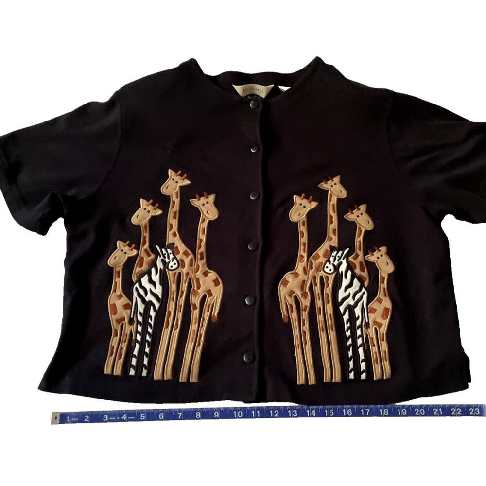 Bechamel Black Button-Up Cardigan With Giraffe & Zebra Embroidery